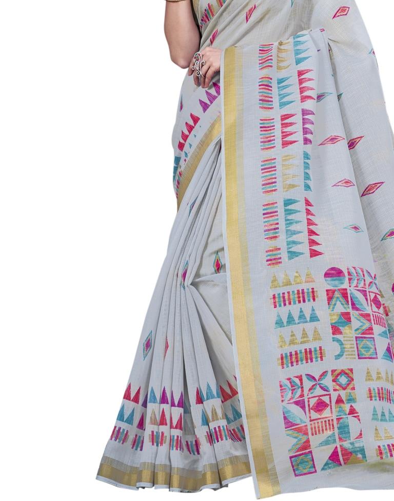 Grey Coloured Cotton Silk Printed Casual saree | Leemboodi