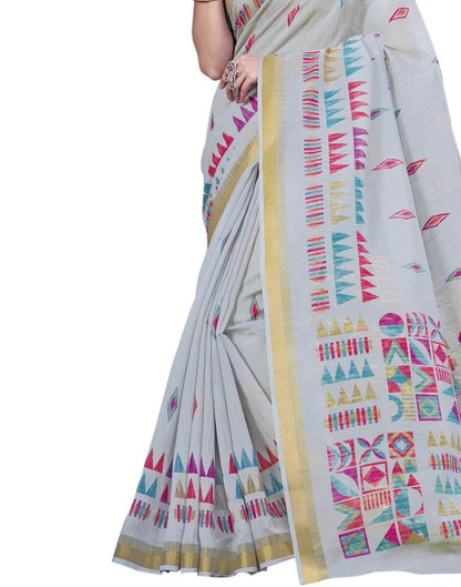 Grey Coloured Cotton Silk Printed Casual saree | Leemboodi