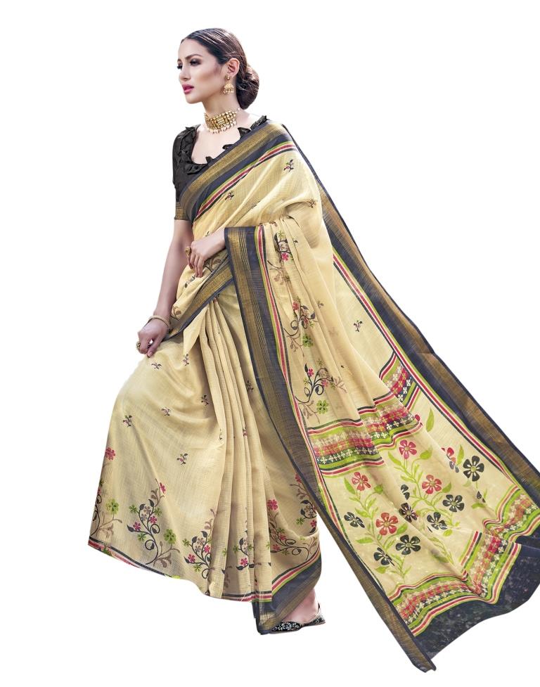 Beige Coloured Cotton Silk Printed Casual saree | Leemboodi