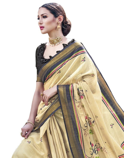 Beige Coloured Cotton Silk Printed Casual saree | Leemboodi