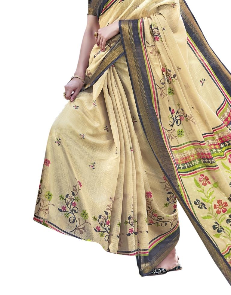 Beige Coloured Cotton Silk Printed Casual saree | Leemboodi