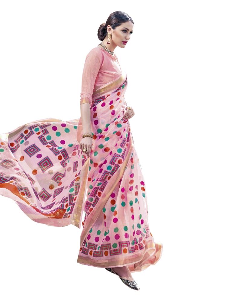 Baby Pink Coloured Cotton Silk Printed Casual saree | Leemboodi