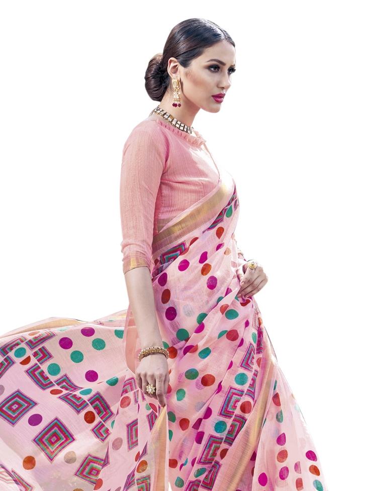 Baby Pink Coloured Cotton Silk Printed Casual saree | Leemboodi