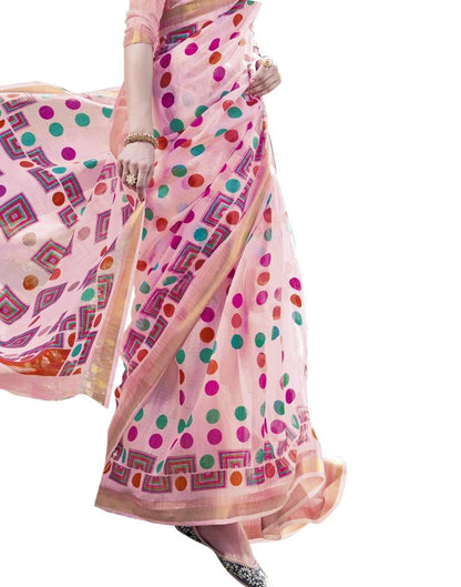 Baby Pink Coloured Cotton Silk Printed Casual saree | Leemboodi