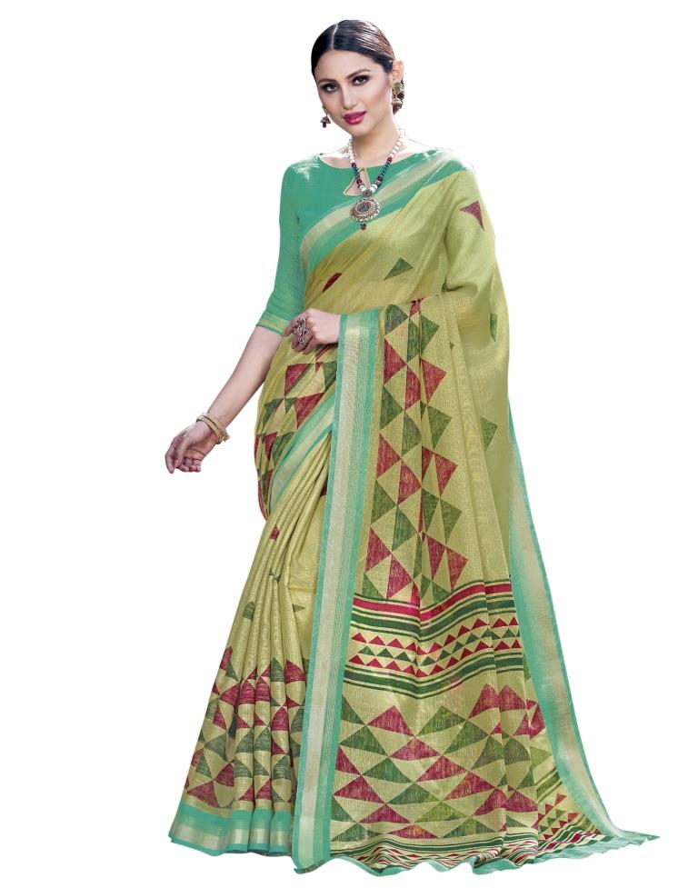 Green Coloured Cotton Silk Printed Casual saree | Leemboodi