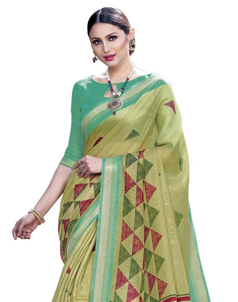 Green Coloured Cotton Silk Printed Casual saree | Leemboodi