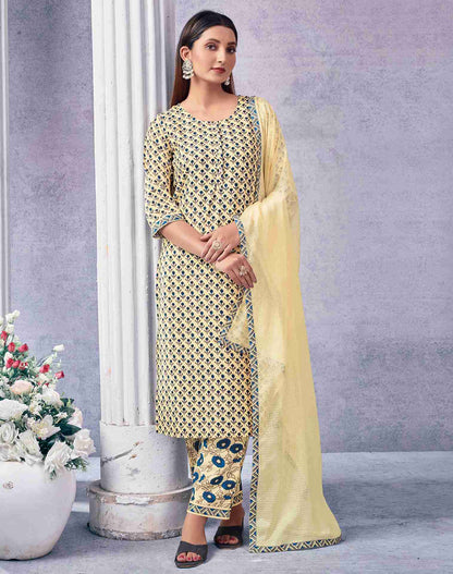 White Rayon Printed Kurta Set With Dupatta