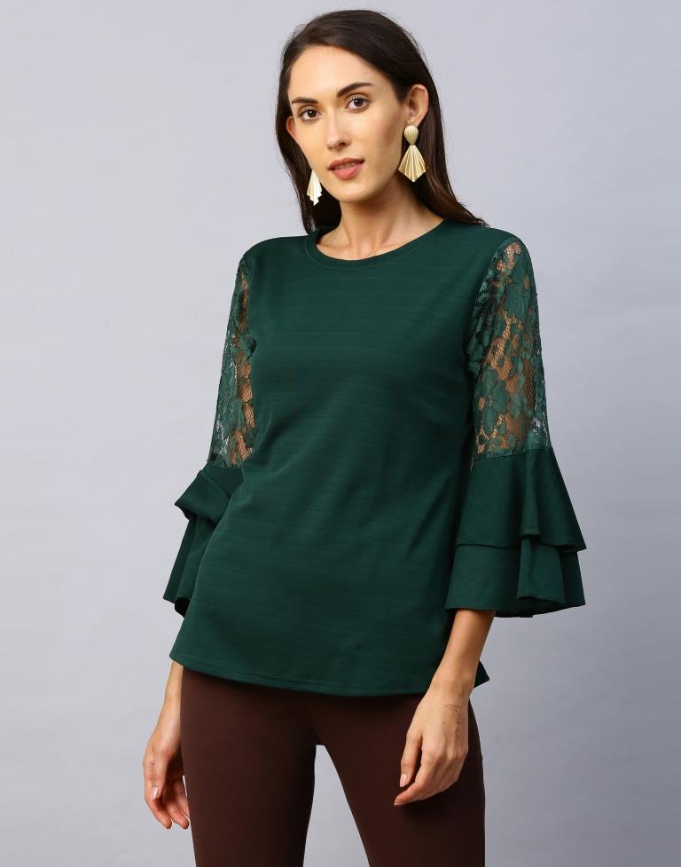 Dynamic Green Coloured Russell Net Lycra Tops | Sudathi