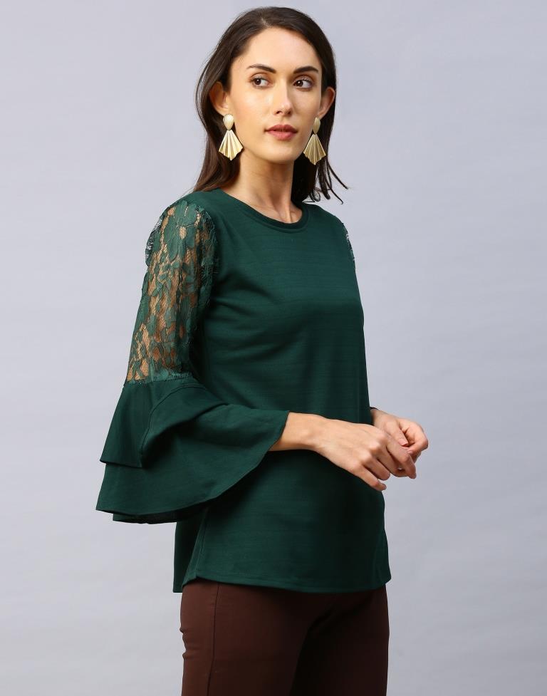 Dynamic Green Coloured Russell Net Lycra Tops | Sudathi