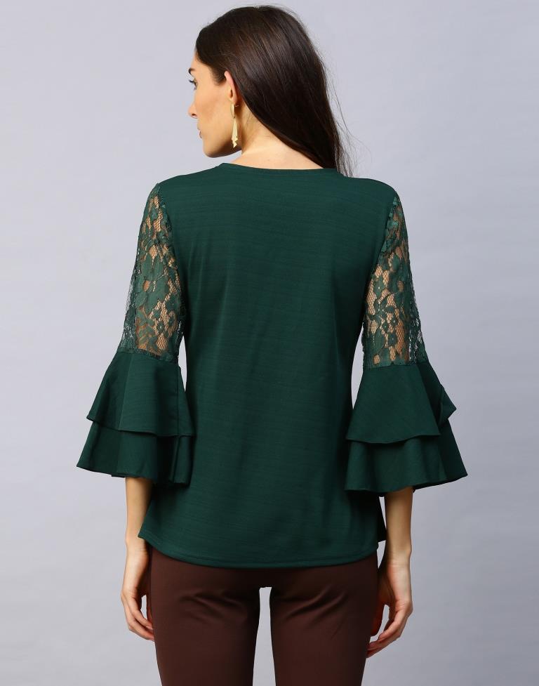 Dynamic Green Coloured Russell Net Lycra Tops | Sudathi