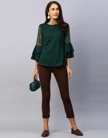 Dynamic Green Coloured Russell Net Lycra Tops | Sudathi