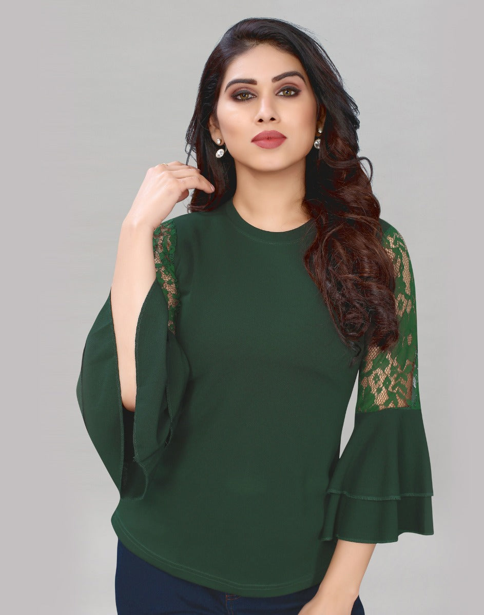 Dynamic Green Coloured Russell Net Lycra Tops | Sudathi