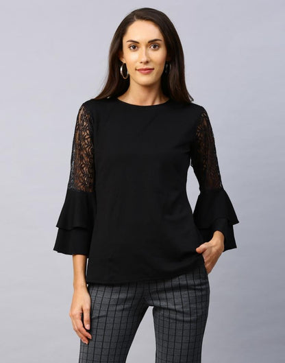 Outstanding Black Coloured Russell Net Lycra Tops | Sudathi