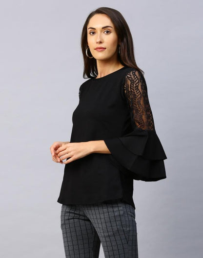 Outstanding Black Coloured Russell Net Lycra Tops | Sudathi