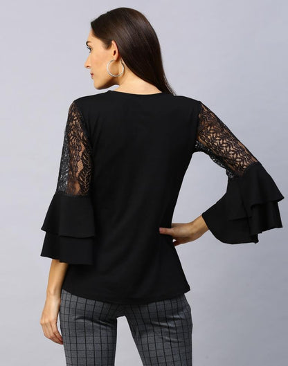 Outstanding Black Coloured Russell Net Lycra Tops | Sudathi