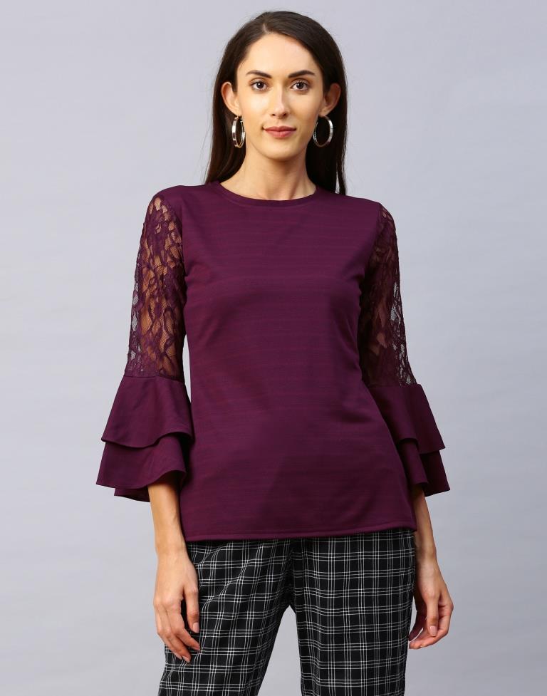 Delusive Purple Coloured Russell Net Lycra Tops | Leemboodi