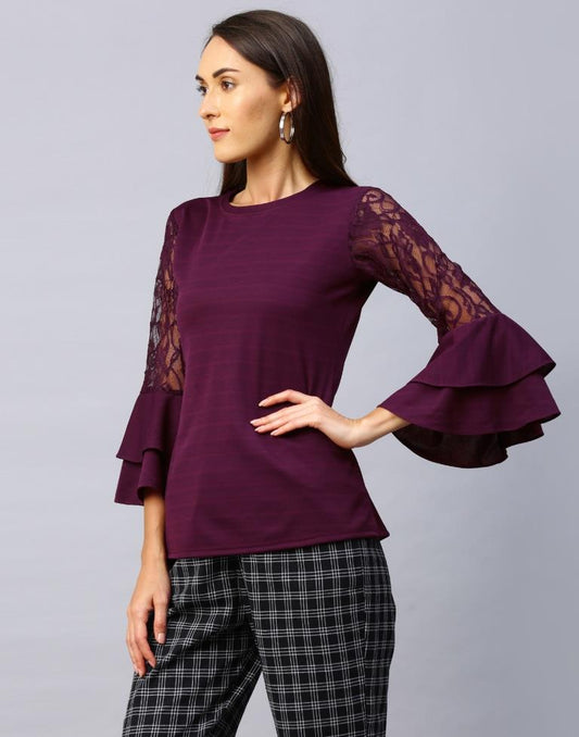 Delusive Purple Coloured Russell Net Lycra Tops | Leemboodi