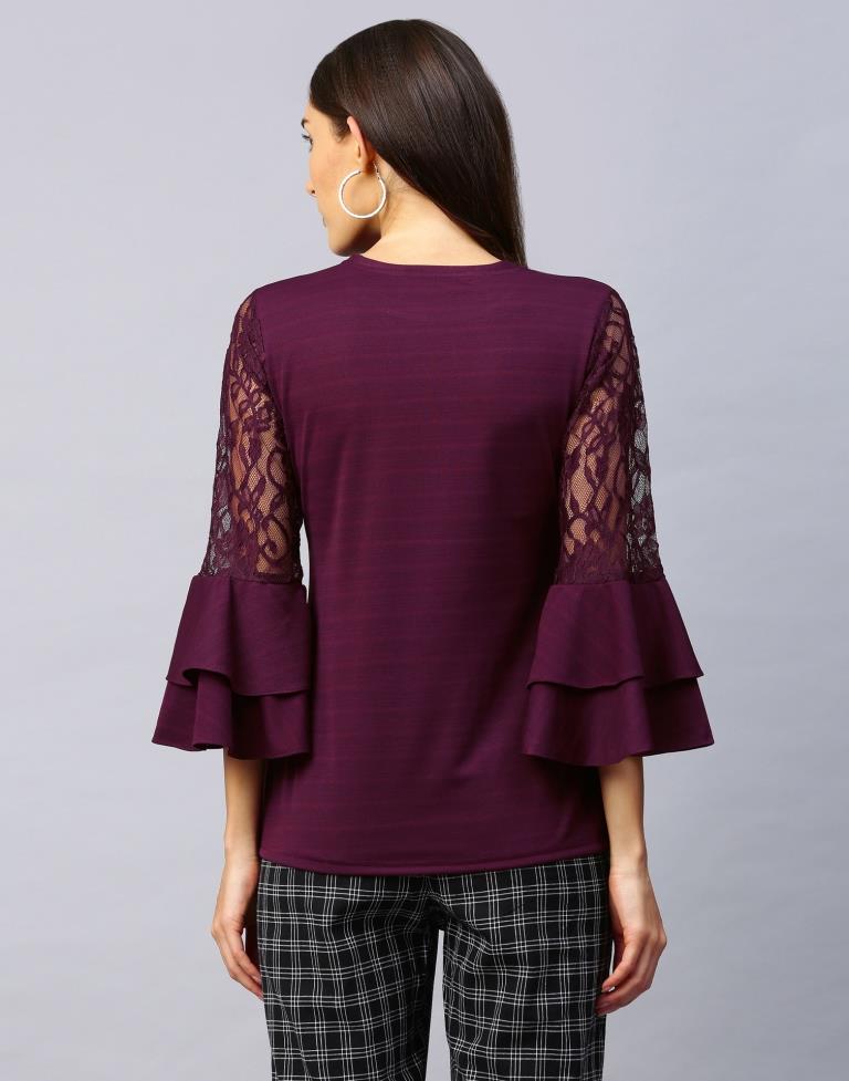 Delusive Purple Coloured Russell Net Lycra Tops | Leemboodi