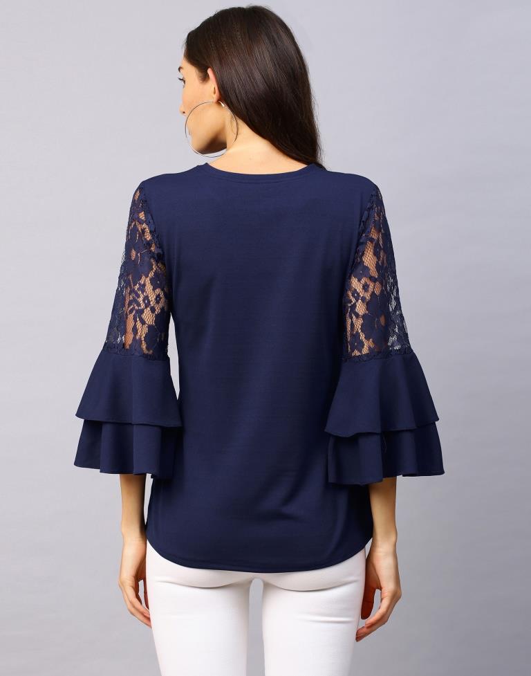 Immaculate Navy Blue Coloured Russell Net Lycra Tops | Leemboodi