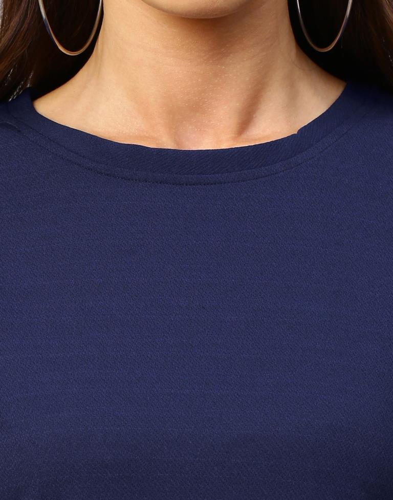 Immaculate Navy Blue Coloured Russell Net Lycra Tops | Leemboodi