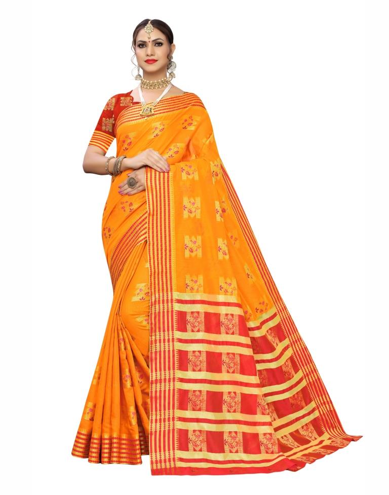 Yellow Coloured Poly Silk Jacquard Partywear saree | Leemboodi