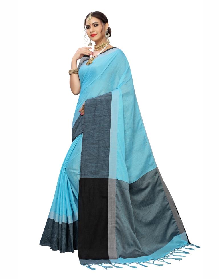 Sky Blue Coloured Cotton Blend Plain Casual saree | Leemboodi