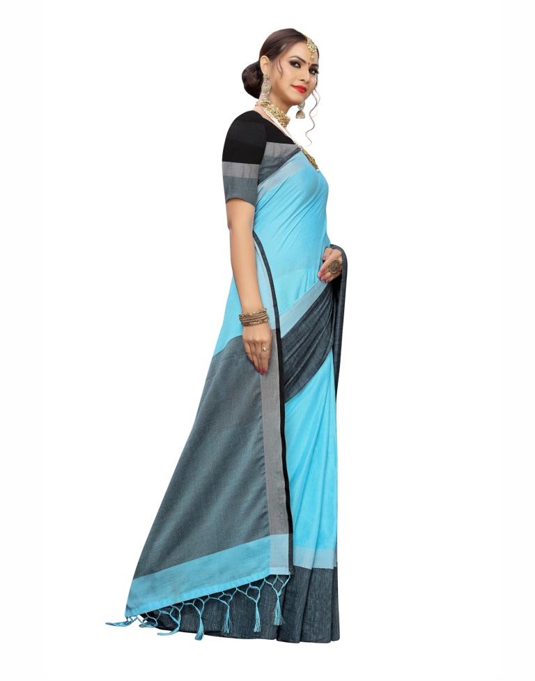 Sky Blue Coloured Cotton Blend Plain Casual saree | Leemboodi