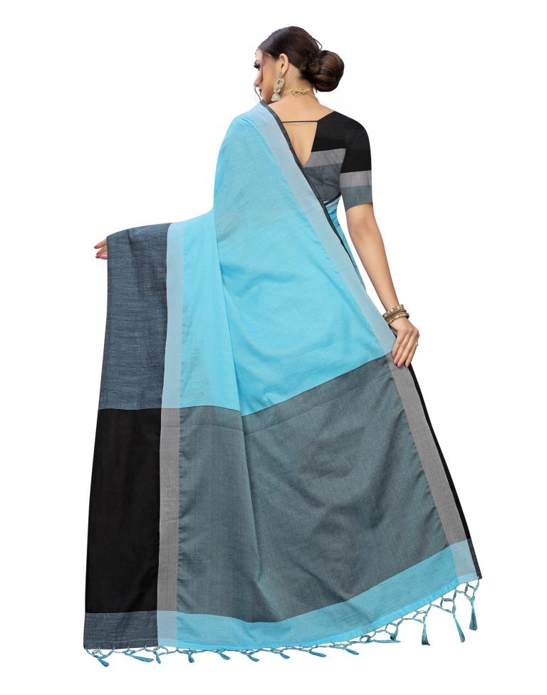 Sky Blue Coloured Cotton Blend Plain Casual saree | Leemboodi