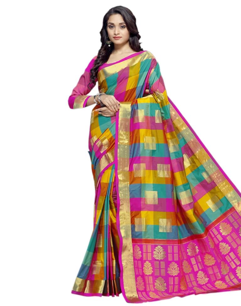 Pink Coloured Poly Silk Jacquard Partywear saree | Leemboodi