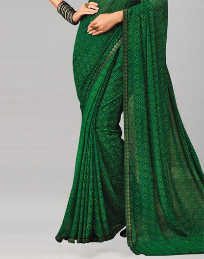 Dark Green Coloured Printed Chiffon Saree | Leemboodi