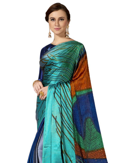 Blue Coloured Chiffon Printed Stone Work Partywear saree | Leemboodi