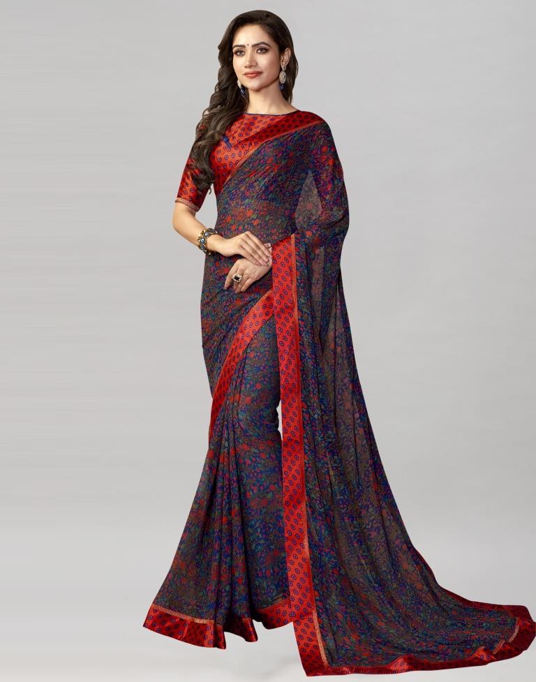 Dark Blue Coloured Printed Georgette Saree | Sudathi