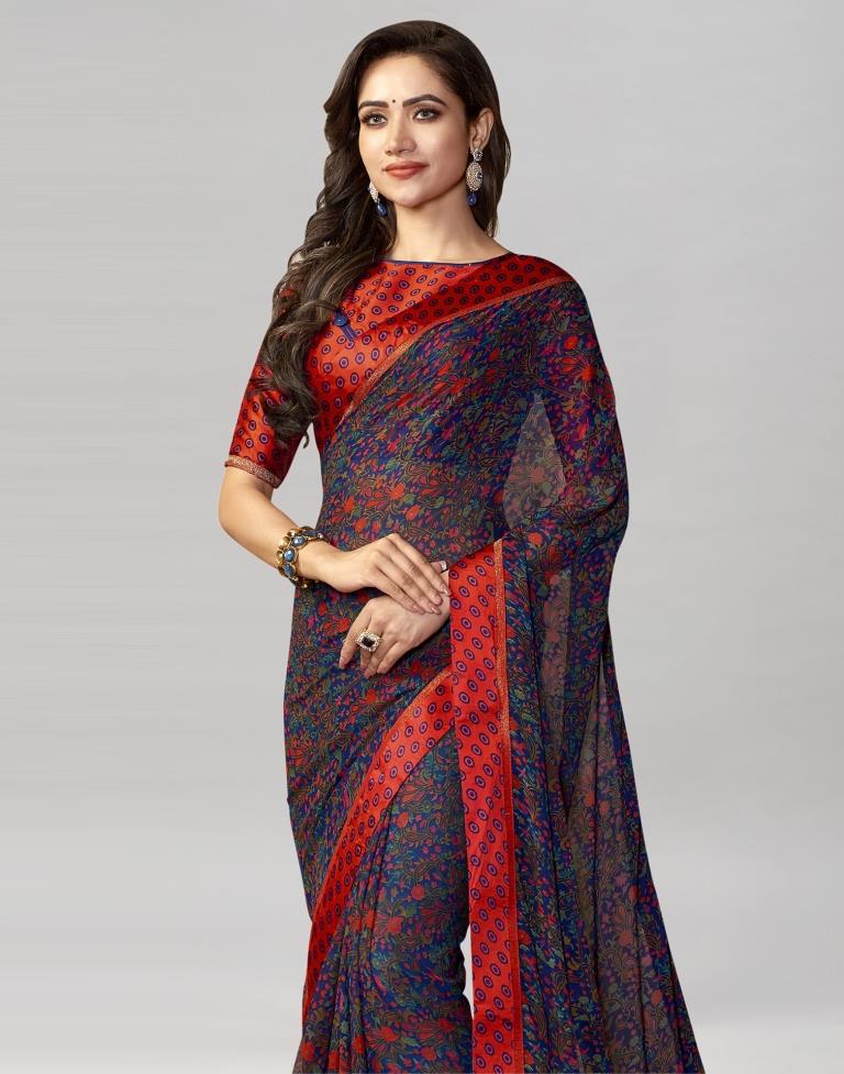 Dark Blue Coloured Printed Georgette Saree | Sudathi