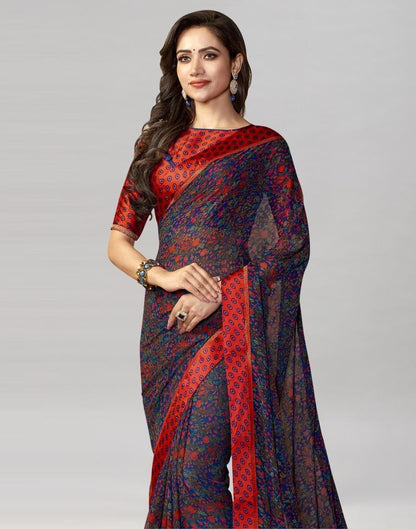 Dark Blue Coloured Printed Georgette Saree | Sudathi