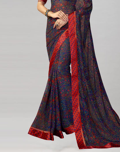 Dark Blue Coloured Printed Georgette Saree | Sudathi