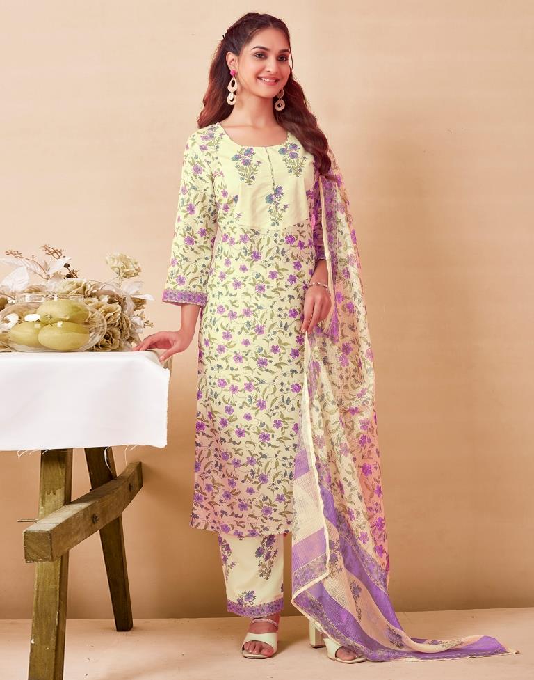 White Rayon Printed Kurta Set With Dupatta