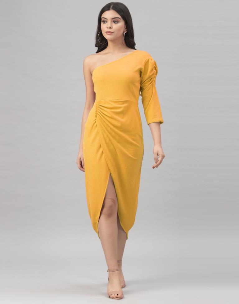 Definitive Mustard Yellow Coloured Knitted Lycra Tops | Sudathi