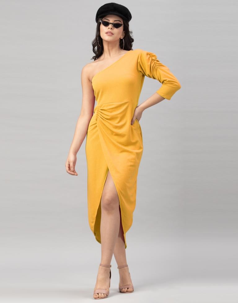 Definitive Mustard Yellow Coloured Knitted Lycra Tops | Sudathi