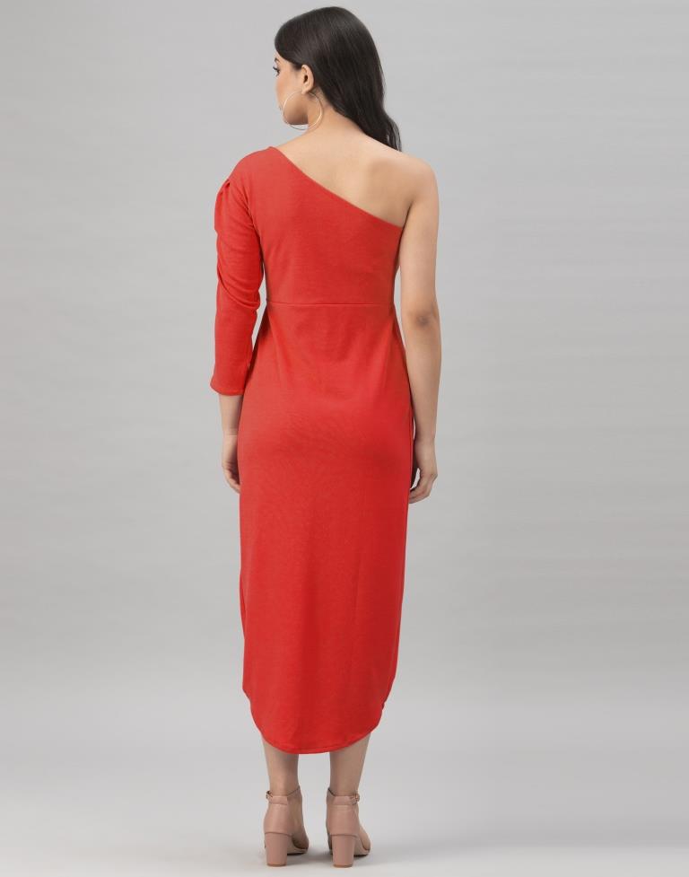Enigmatic Red Coloured Knitted Lycra Dress | Sudathi