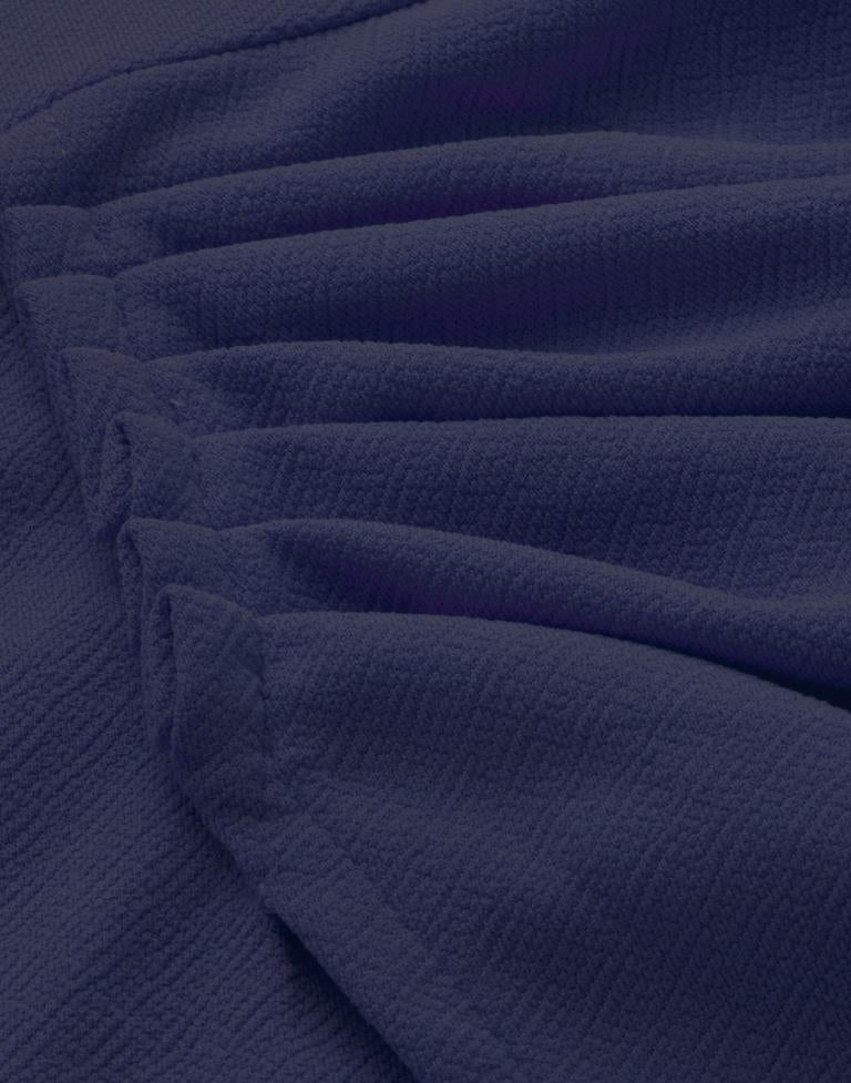 Decent Navy Blue Coloured Knitted Lycra Tops | Sudathi