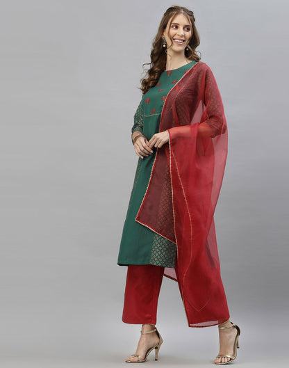 Dusty Green Kurti With Pant And Dupatta | Leemboodi