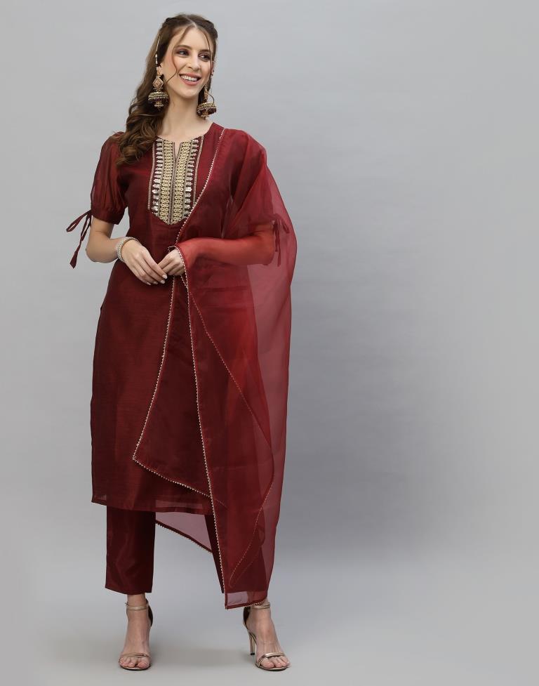 Maroon Kurti With Pant And Dupatta | Sudathi