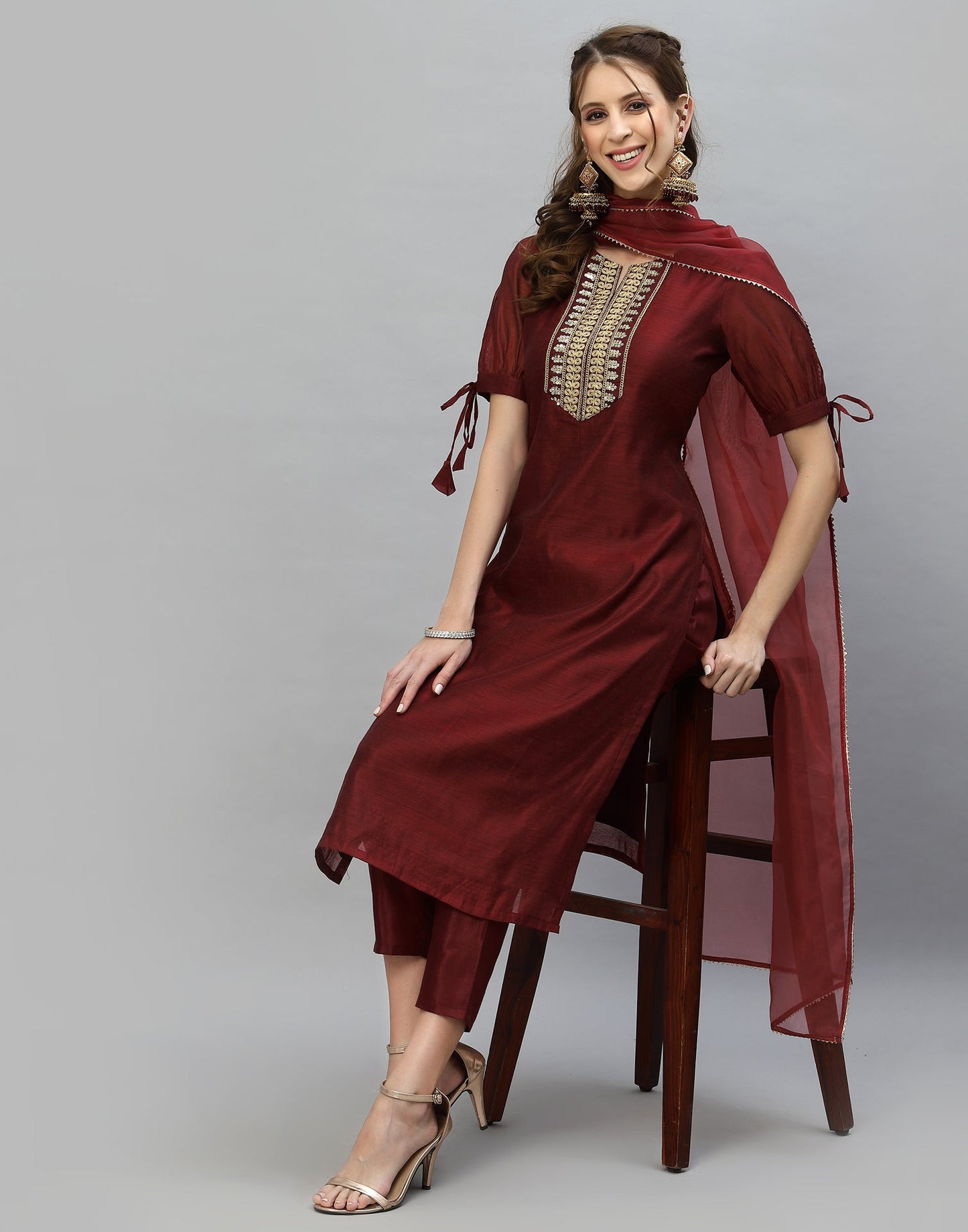 Maroon Kurti With Pant And Dupatta | Sudathi