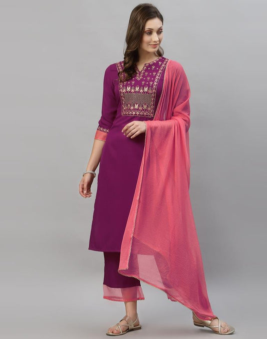 Wine Kurti With Pant And Dupatta | Sudathi