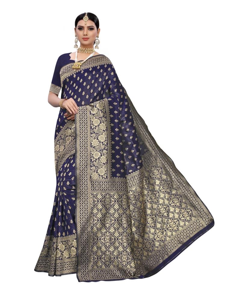 Navy Blue Banarasi Silk saree | Leemboodi