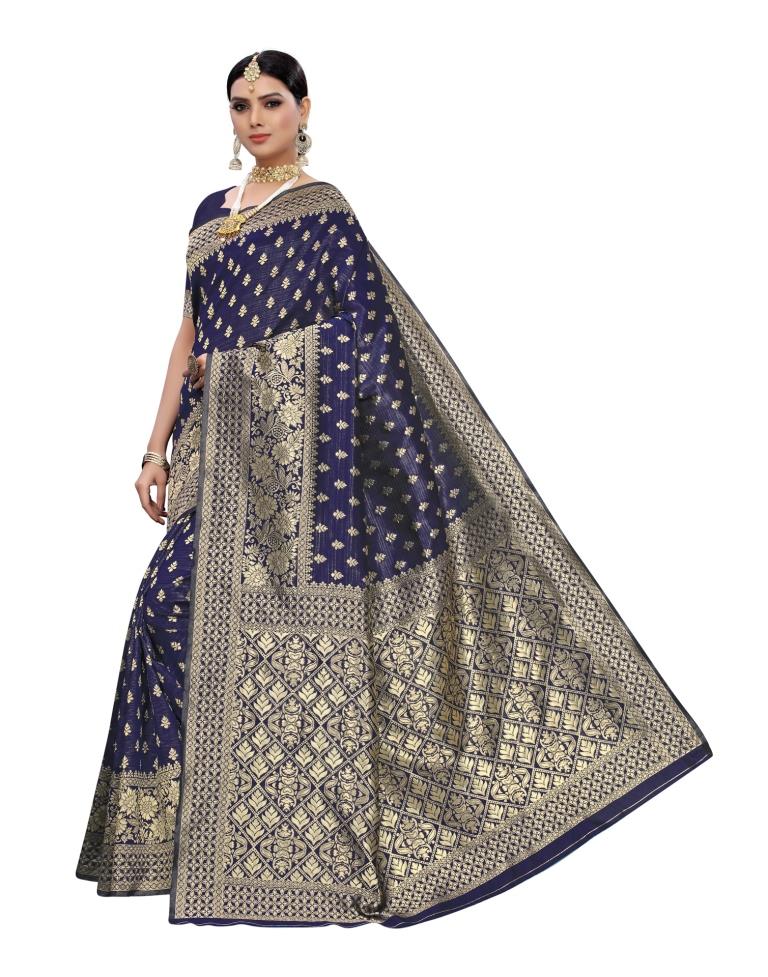 Navy Blue Banarasi Silk saree | Leemboodi
