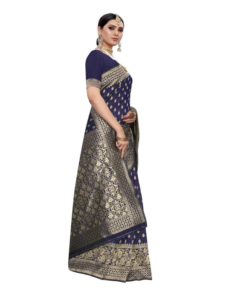 Navy Blue Banarasi Silk saree | Leemboodi