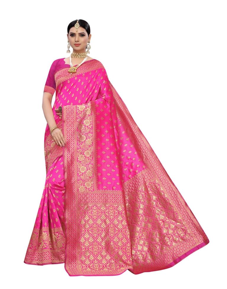 Pink Coloured Poly Silk Jacquard Partywear saree | Leemboodi