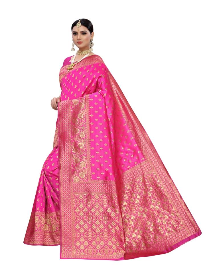 Pink Coloured Poly Silk Jacquard Partywear saree | Leemboodi