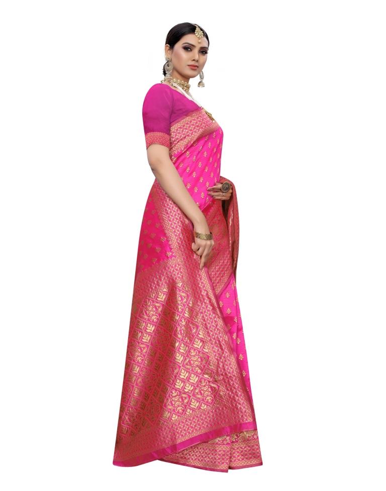 Pink Coloured Poly Silk Jacquard Partywear saree | Leemboodi